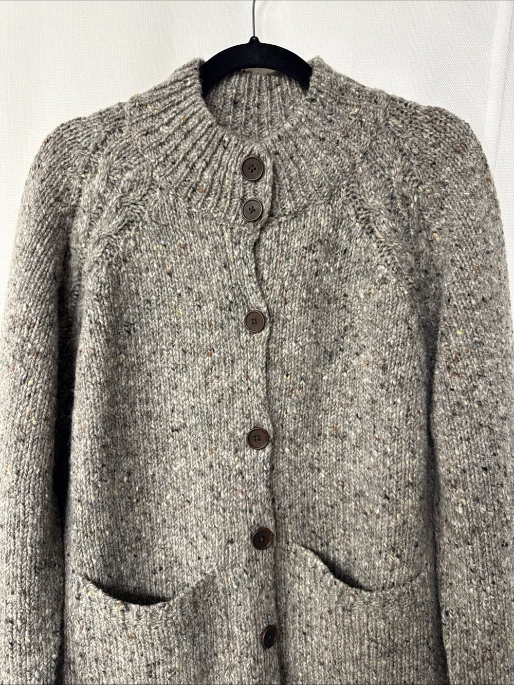 Celtic & Co. Donegal Funnel Neck Cardigan Jumper ‎ Sweater Sz M 100% Wool Gray